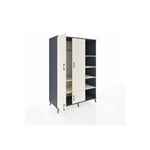 Kronos Dolap 6 Raflı 4 Kapaklı Tek Askılı 132x59x195 Antrasit-aytaşı/aytaşı