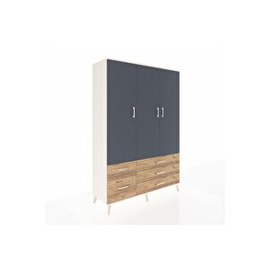 Hyperion Dolap 5 Raflı 5 Çekmeceli Tek Askılı 132x44x195 Aytaşı-antrasit/çam