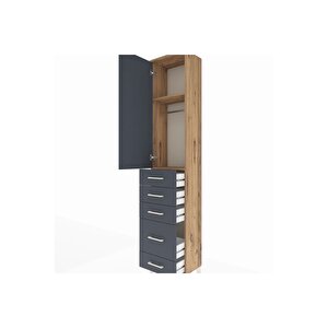 Arges Dolap 2 Raflı 5 Çekmeceli Tek Askılı 44x30x221 Çam-antrasit