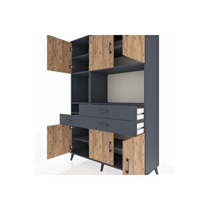 Hyperion Dolap 9 Raflı 3 Çekmeceli 6 Kapaklı 132x44x195 Antrasit-çam/antrasit