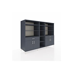 Kronos Dolap 12 Raflı 2 Çekmeceli 4 Kapaklı 220x59x163 Antrasit-antrasit