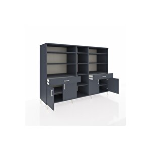 Kronos Dolap 12 Raflı 2 Çekmeceli 4 Kapaklı 220x59x163 Antrasit-antrasit