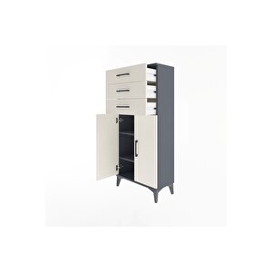 Arges Dolap 2 Raflı 3 Çekmeceli 2 Kapaklı 60x30x134 Antrasit-aytaşı