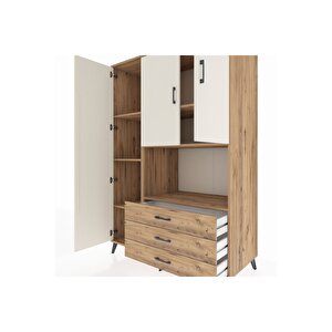 Kronos Dolap 6 Raflı 3 Çekmeceli 3 Kapaklı 132x59x195 Çam-aytaşı/çam