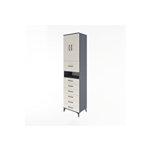 Hyperion Dolap 2 Raflı 7 Çekmeceli 2 Kapaklı 60x44x243 Antrasit-aytaşı