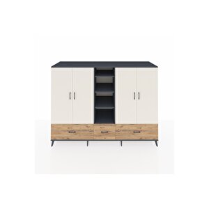 Kronos Dolap 12 Raflı 3 Çekmeceli 4 Kapaklı 220x59x163 Antrasit-aytaşı/çam