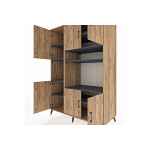 Kronos Dolap 9 Raflı 6 Kapaklı 132x59x195 Çam-çam/antrasit