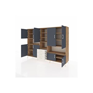 Hyperion Dolap 13 Raflı 3 Çekmeceli 9 Kapaklı 220x44x163 Çam-antrasit/aytaşı