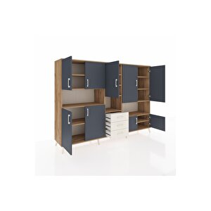 Hyperion Dolap 13 Raflı 3 Çekmeceli 9 Kapaklı 220x44x163 Çam-antrasit/aytaşı