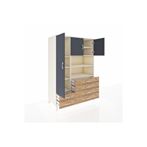 Kronos Dolap 8 Raflı 6 Çekmeceli 3 Kapaklı 132x59x195 Aytaşı-antrasit/çam