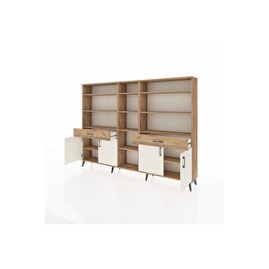 Arges Dolap 12 Raflı 2 Çekmeceli 4 Kapaklı 220x30x163 Çam-aytaşı/çam