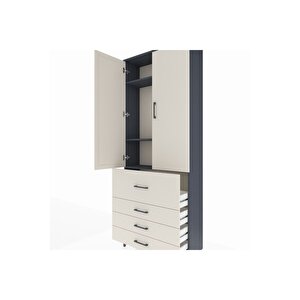 Arges Dolap 3 Raflı 4 Çekmeceli 2 Kapaklı 88x30x221 Antrasit-aytaşı