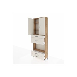 Arges Dolap 4 Raflı 4 Çekmeceli 2 Kapaklı 88x30x243 Çam-aytaşı