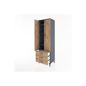 Hyperion Dolap 4 Raflı 3 Çekmeceli 2 Kapaklı 60x44x195 Antrasit-çam