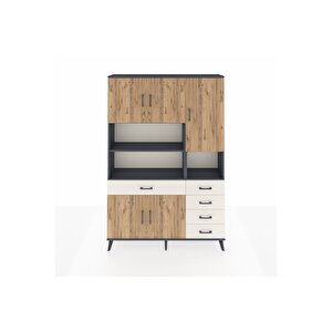 Arges Dolap 9 Raflı 5 Çekmeceli 5 Kapaklı 132x30x195 Antrasit-çam/aytaşı