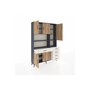 Arges Dolap 9 Raflı 5 Çekmeceli 5 Kapaklı 132x30x195 Antrasit-çam/aytaşı