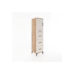 Hyperion Dolap Tek Raflı 4 Çekmeceli Tek Kapaklı 44x44x182 Çam-aytaşı