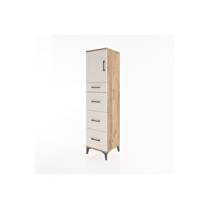 Hyperion Dolap Tek Raflı 4 Çekmeceli Tek Kapaklı 44x44x182 Çam-aytaşı