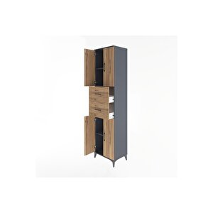 Hyperion Dolap 3 Raflı 2 Çekmeceli 4 Kapaklı 60x44x243 Antrasit-çam