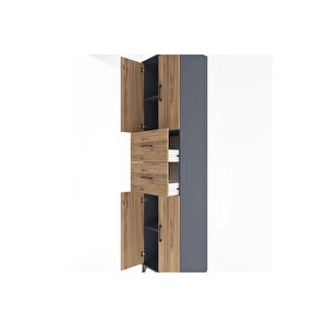 Hyperion Dolap 3 Raflı 2 Çekmeceli 4 Kapaklı 60x44x243 Antrasit-çam