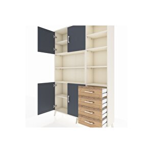 Arges Dolap 9 Raflı 4 Çekmeceli 4 Kapaklı 132x30x195 Aytaşı-antrasit/çam