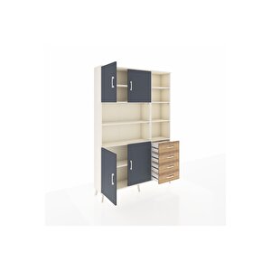 Arges Dolap 9 Raflı 4 Çekmeceli 4 Kapaklı 132x30x195 Aytaşı-antrasit/çam