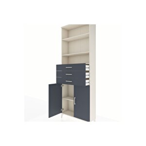 Arges Dolap 4 Raflı 3 Çekmeceli 2 Kapaklı 88x30x243 Aytaşı-antrasit