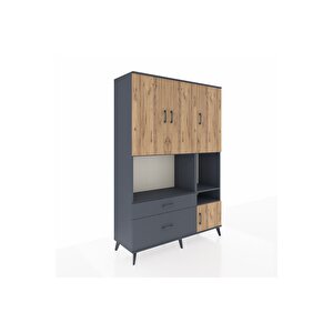 Hyperion Dolap 7 Raflı 2 Çekmeceli 4 Kapaklı 132x44x195 Antrasit-çam/antrasit