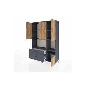 Hyperion Dolap 7 Raflı 2 Çekmeceli 4 Kapaklı 132x44x195 Antrasit-çam/antrasit