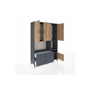 Hyperion Dolap 7 Raflı 2 Çekmeceli 4 Kapaklı 132x44x195 Antrasit-çam/antrasit