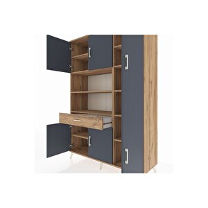 Hyperion Dolap 10 Raflı Tek Çekmeceli 6 Kapaklı 132x44x195 Çam-antrasit/çam