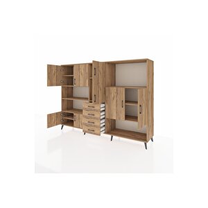 Hyperion Dolap 10 Raflı 4 Çekmeceli 8 Kapaklı 220x44x163 Çam-çam