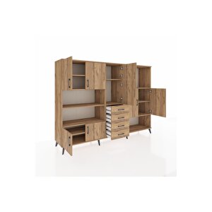 Hyperion Dolap 10 Raflı 4 Çekmeceli 8 Kapaklı 220x44x163 Çam-çam