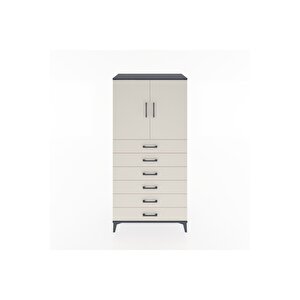 Hyperion Dolap Tek Raflı 6 Çekmeceli 2 Kapaklı 88x44x182 Antrasit-aytaşı