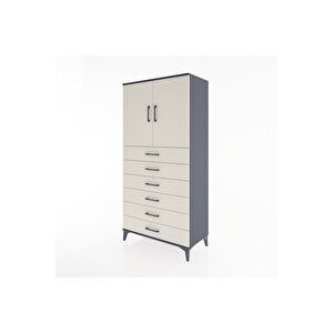 Hyperion Dolap Tek Raflı 6 Çekmeceli 2 Kapaklı 88x44x182 Antrasit-aytaşı