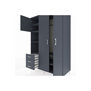 Kronos Dolap 6 Raflı 3 Çekmeceli Tek Askılı 132x59x195 Antrasit-antrasit/antrasit