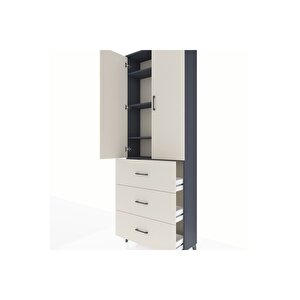 Arges Dolap 4 Raflı 3 Çekmeceli 2 Kapaklı 88x30x243 Antrasit-aytaşı
