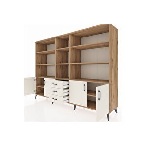 Hyperion Dolap 11 Raflı 3 Çekmeceli 4 Kapaklı 220x44x163 Çam-aytaşı