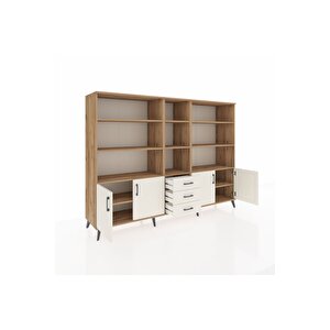 Hyperion Dolap 11 Raflı 3 Çekmeceli 4 Kapaklı 220x44x163 Çam-aytaşı