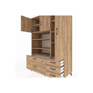 Kronos Dolap 9 Raflı 5 Çekmeceli 3 Kapaklı 132x59x195 Çam-çam/çam