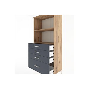 Hyperion Dolap 2 Raflı 4 Çekmeceli 88x44x182 Çam-antrasit