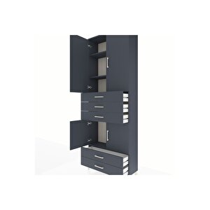 Arges Dolap 4 Raflı 5 Çekmeceli 4 Kapaklı 88x30x243 Antrasit-antrasit