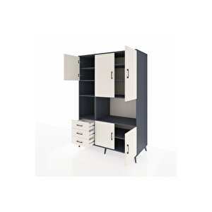 Kronos Dolap 9 Raflı 3 Çekmeceli 5 Kapaklı 132x59x195 Antrasit-aytaşı/aytaşı
