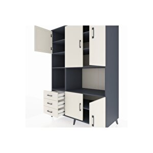 Kronos Dolap 9 Raflı 3 Çekmeceli 5 Kapaklı 132x59x195 Antrasit-aytaşı/aytaşı