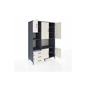 Kronos Dolap 9 Raflı 3 Çekmeceli 5 Kapaklı 132x59x195 Antrasit-aytaşı/aytaşı