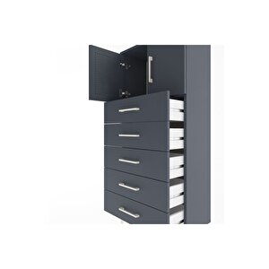 Arges Dolap Tek Raflı 4 Çekmeceli 2 Kapaklı 60x30x134 Antrasit-antrasit