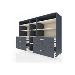 Kronos Dolap 10 Raflı 6 Çekmeceli  220x59x163 Antrasit-aytaşı/antrasit