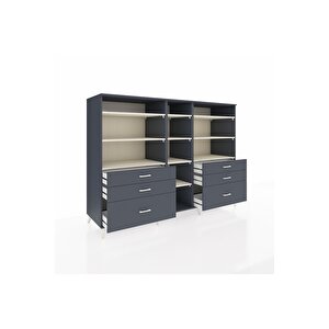 Kronos Dolap 10 Raflı 6 Çekmeceli  220x59x163 Antrasit-aytaşı/antrasit