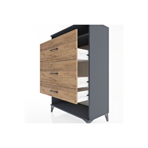 Hyperion Dolap Tek Raflı 3 Çekmeceli 88x44x134 Antrasit-çam