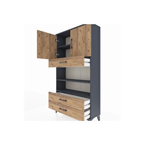 Arges Dolap 4 Raflı 3 Çekmeceli 2 Kapaklı 88x30x163 Antrasit-çam